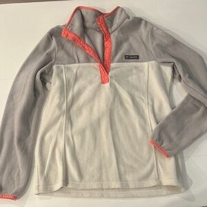 Columbia Cream and Gray Fleece with Coral Accents